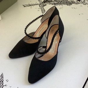 Lord&Taylor Black Satin/Rhinestone Pumps